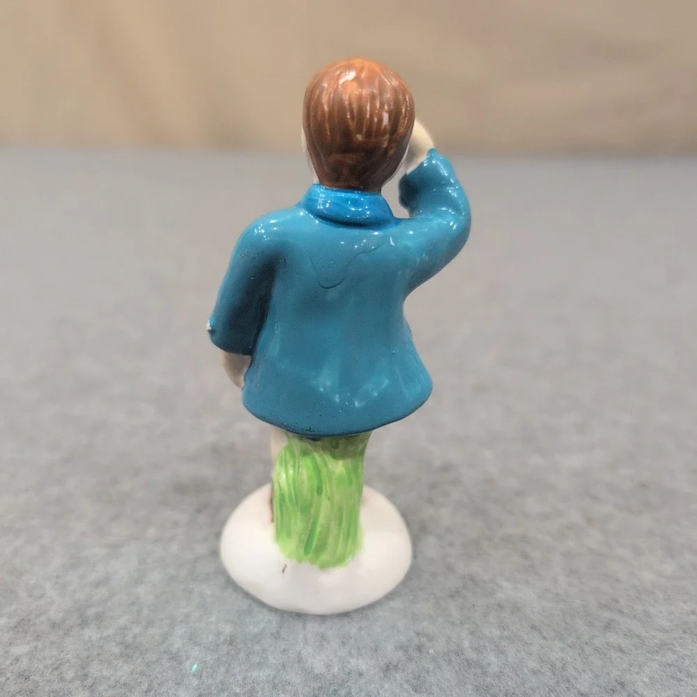 Vintage Porcelain Saluting Boy Figurine Blue Coat Hand Painted Collectible - Picture 3 of 4